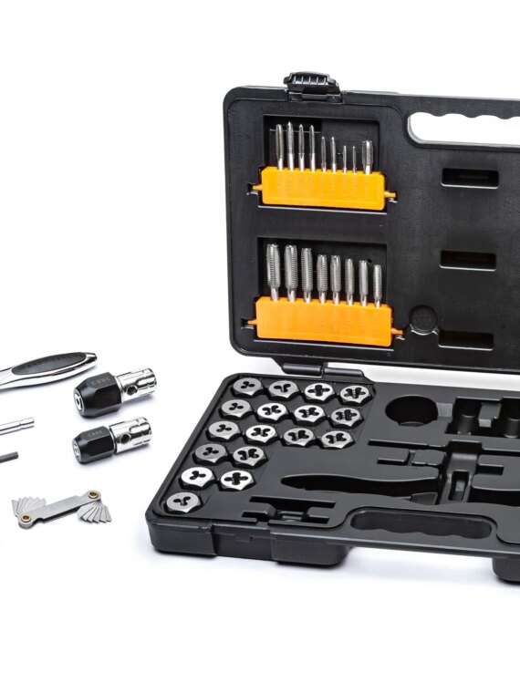 GEARWRENCH 77-Piece Ratcheting Tap & Die Set, SAE/Metric, T-Handle, Twist Lock System