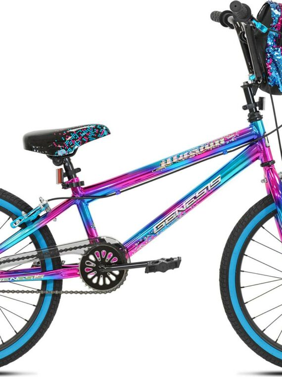 Genesis 20" Illusion Girls BMX Bike, Blue/Purple, Steel Frame, with Sequin Bag, Ages 4'2"+