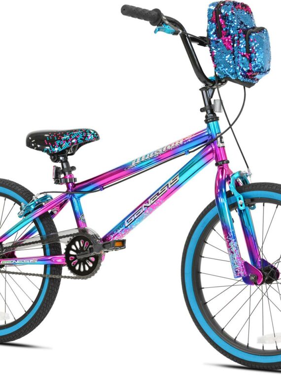 Genesis 20" Illusion Girls BMX Bike, Blue/Purple, Steel Frame, with Sequin Bag, Ages 4'2"+