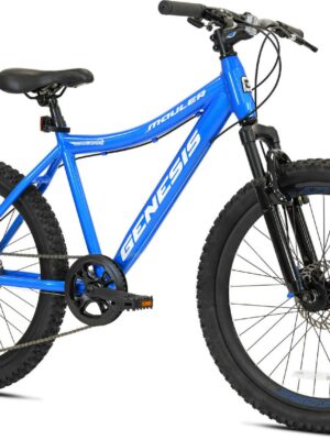 Genesis 24" Mauler Boy’s Mountain Bike, Blue - Aluminum Frame, 8-Speed, Disc Brakes, Front Suspension