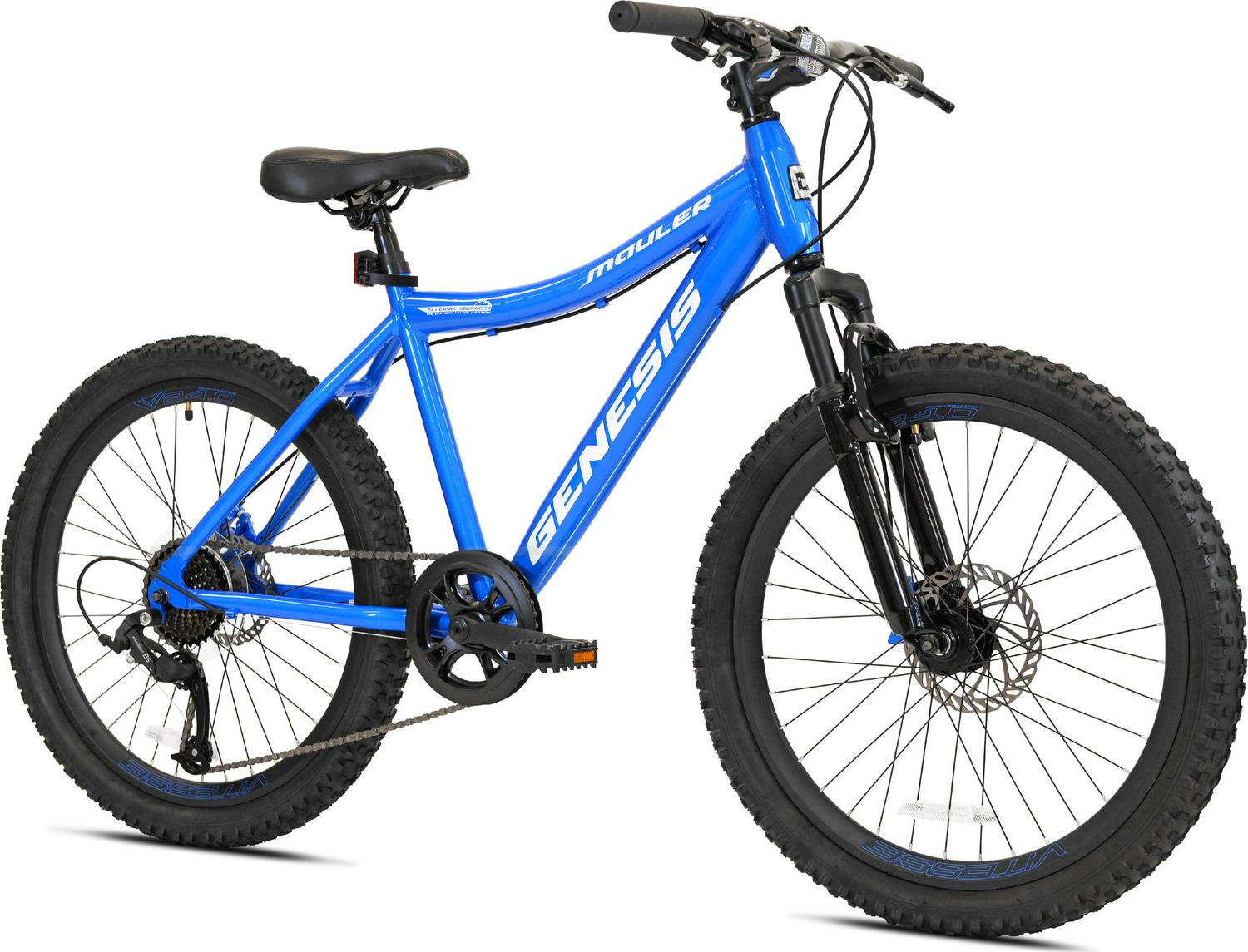 Genesis 24" Mauler Boy’s Mountain Bike, Blue - Aluminum Frame, 8-Speed, Disc Brakes, Front Suspension