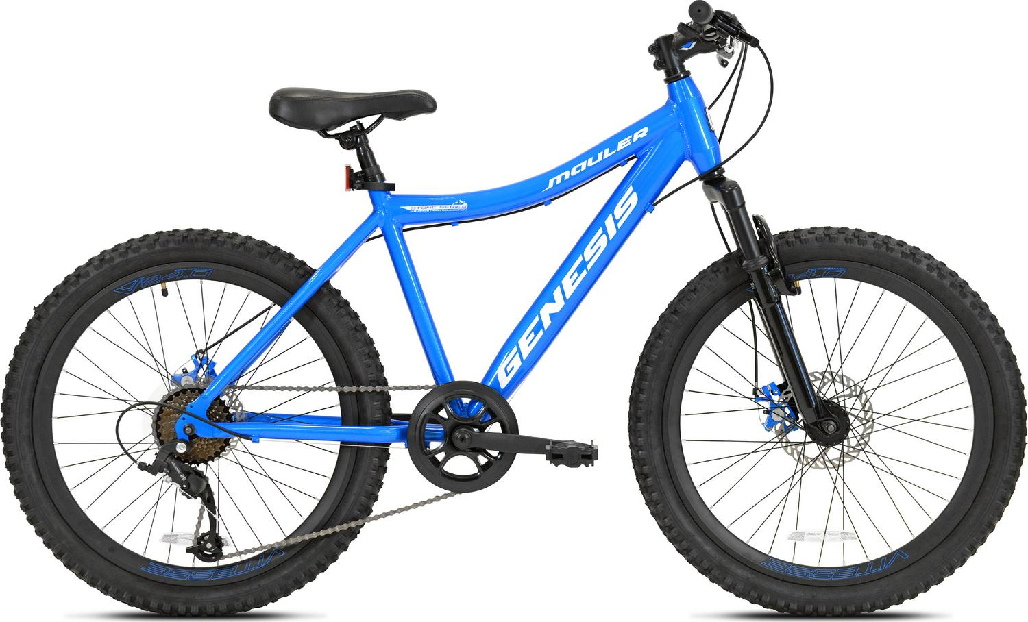 Genesis 24" Mauler Boy’s Mountain Bike, Blue - Aluminum Frame, 8-Speed, Disc Brakes, Front Suspension