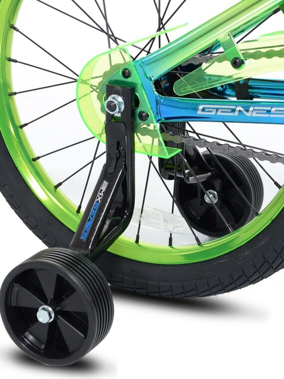 Genesis Glitch 18" Boys BMX Bike, Blue/Green, Steel Frame, Freestyle Handlebars, Training Wheels