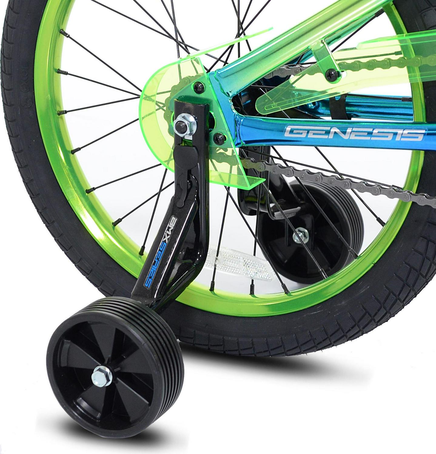 Genesis Glitch 18" Boys BMX Bike, Blue/Green, Steel Frame, Freestyle Handlebars, Training Wheels