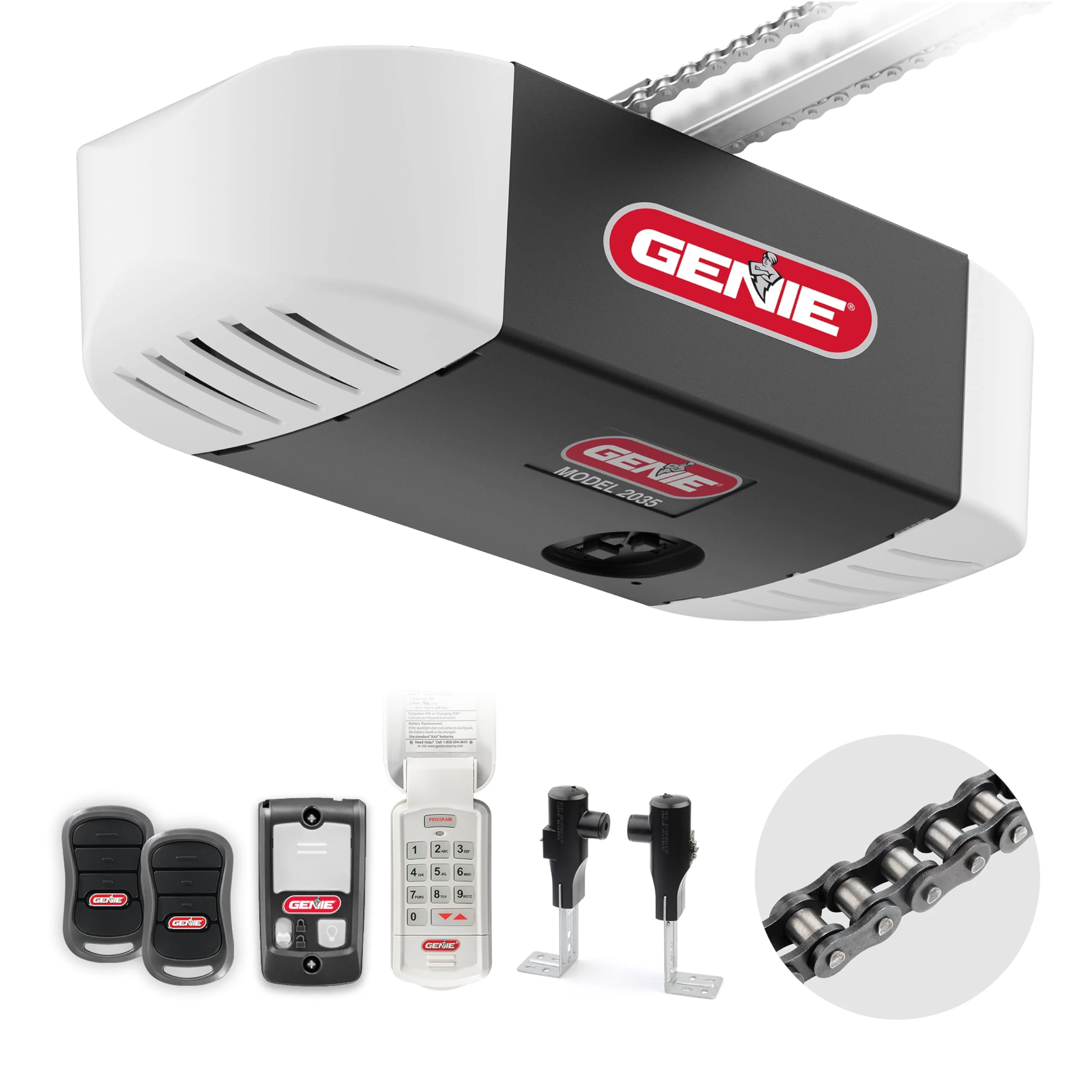 Genie Chain Drive 550 Garage Door Opener - Heavy-Duty, Easy Install, HomeLink Compatible, Includes Remotes & Keypad