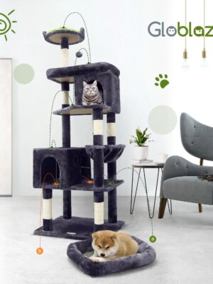 Globlazer 72″ Maine Coon Cat Tree for Large Cats, Sturdy Design with 2 Caves & Bonus Bed