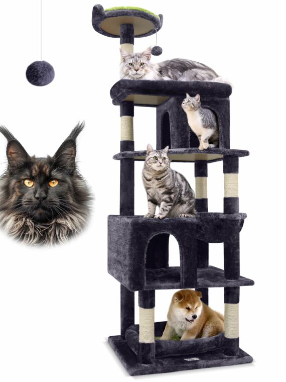 Globlazer 72" Maine Coon Cat Tree for Large Cats, Sturdy Design with 2 Caves & Bonus Bed