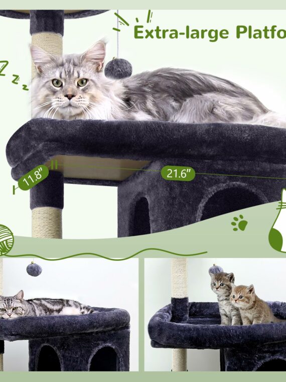 Globlazer 72" Maine Coon Cat Tree for Large Cats, Sturdy Design with 2 Caves & Bonus Bed