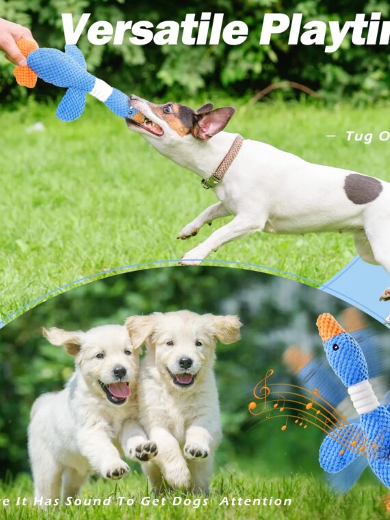 Goose Pineapple Plaid Plush Dog Toy for Small Aggressive Chewers - Durable, Squeaky, Teething Relief