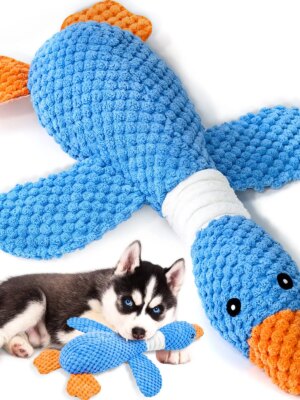 Goose Pineapple Plaid Plush Dog Toy for Small Aggressive Chewers - Durable, Squeaky, Teething Relief