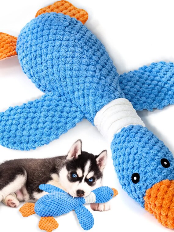 Goose Pineapple Plaid Plush Dog Toy for Small Aggressive Chewers - Durable, Squeaky, Teething Relief