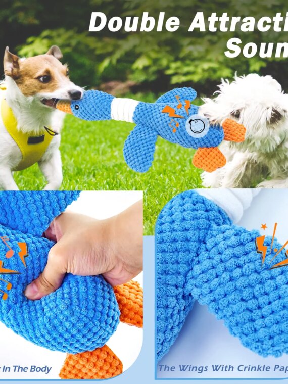 Goose Pineapple Plaid Plush Dog Toy for Small Aggressive Chewers - Durable, Squeaky, Teething Relief