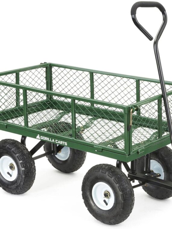 Gorilla Carts 3 cu ft Steel Garden Cart, 400 lb Capacity, Convertible Flatbed, 10" Tires