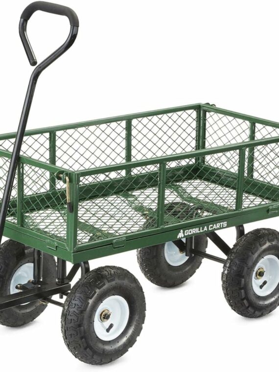 Gorilla Carts 3 cu ft Steel Garden Cart, 400 lb Capacity, Convertible Flatbed, 10" Tires