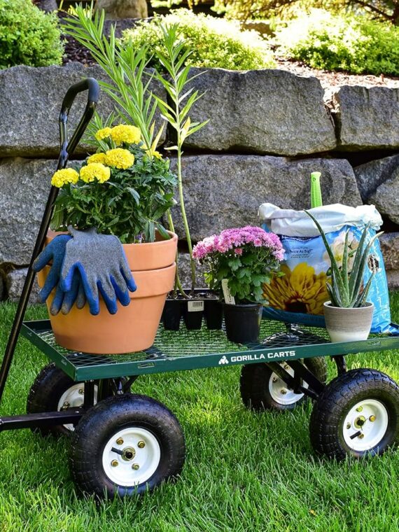 Gorilla Carts 3 cu ft Steel Garden Cart, 400 lb Capacity, Convertible Flatbed, 10" Tires