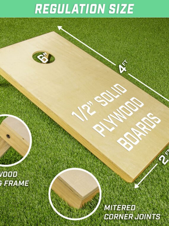 GoSports Premium Solid Wood Cornhole Set - Regulation 4x2 ft Boards with Bean Bags & Carrying Case