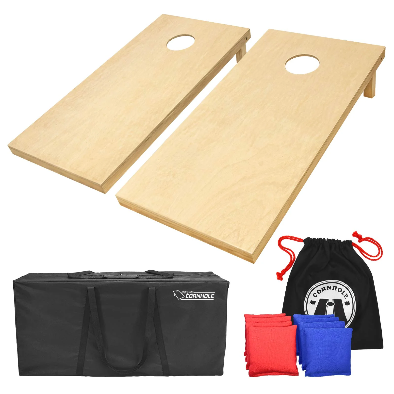 GoSports Premium Solid Wood Cornhole Set - Regulation 4x2 ft Boards with Bean Bags & Carrying Case