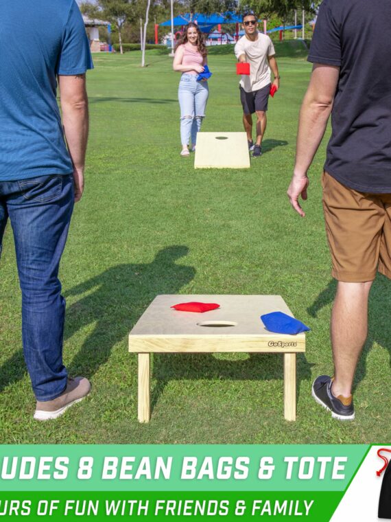 GoSports Premium Solid Wood Cornhole Set - Regulation 4x2 ft Boards with Bean Bags & Carrying Case
