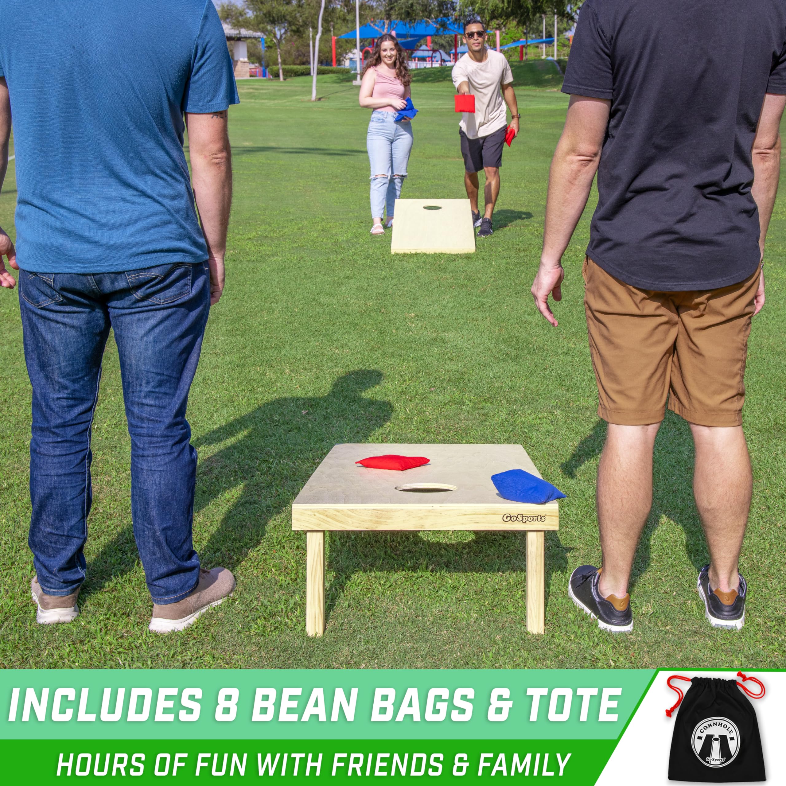 GoSports Premium Solid Wood Cornhole Set - Regulation 4x2 ft Boards with Bean Bags & Carrying Case