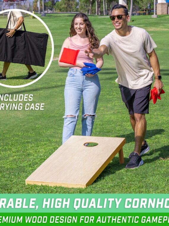 GoSports Premium Solid Wood Cornhole Set - Regulation 4x2 ft Boards with Bean Bags & Carrying Case