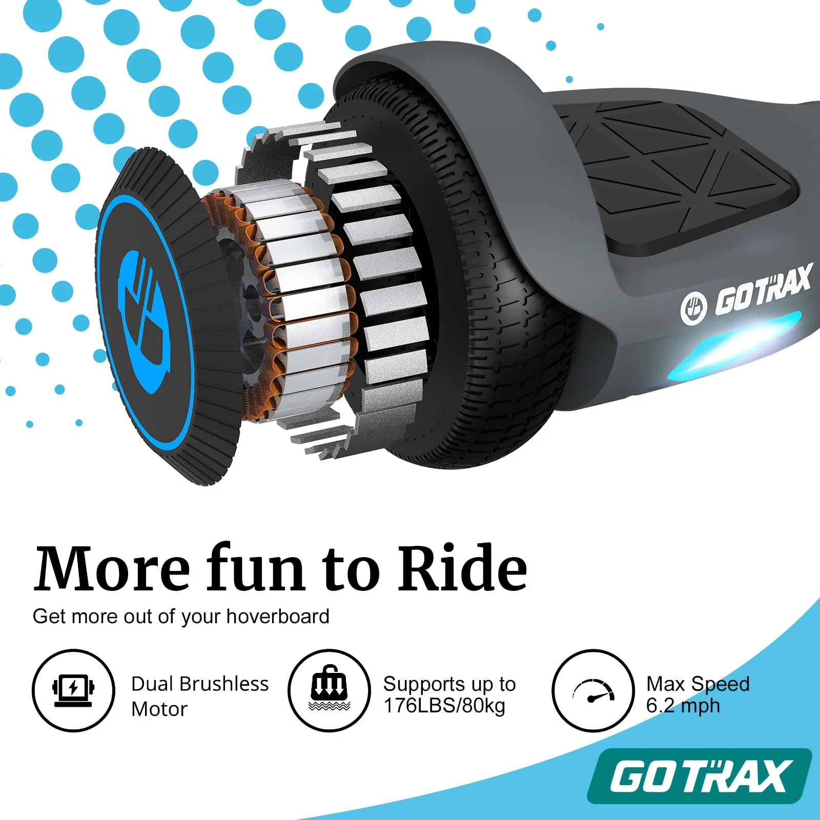 Gotrax EDGE Hoverboard 6.5" LED Wheels, Dual Motors, UL2272 Certified, 6.2 mph, 4 Mile Range