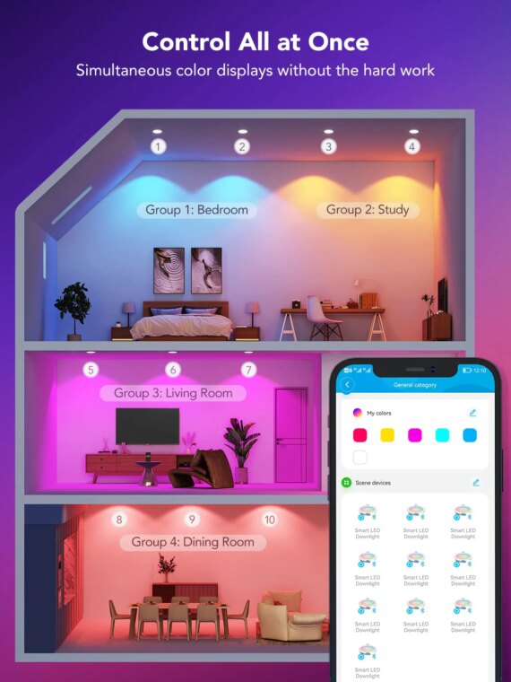 Govee Smart Recessed Lighting 6" 4-Pack, Wi-Fi & Bluetooth, 16M Colors, Alexa/Google Compatible