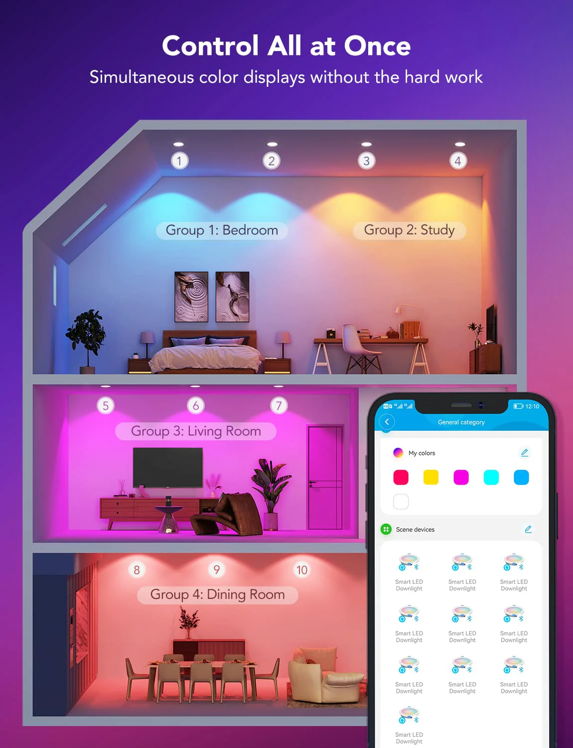 Govee Smart Recessed Lighting 6" 4-Pack, Wi-Fi & Bluetooth, 16M Colors, Alexa/Google Compatible