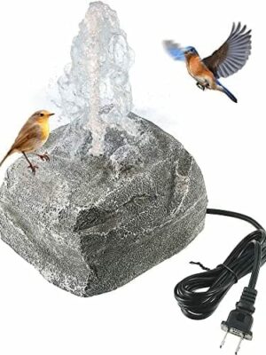 Granite Birdbath Fountain Rock with Pump, Resin, Gray, 7.6"x7.2"x5.43"