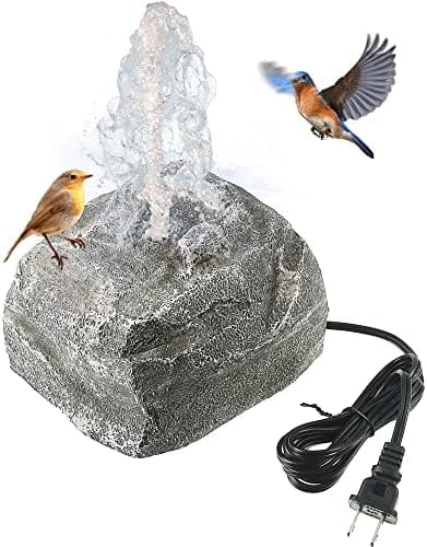 Granite Birdbath Fountain Rock with Pump, Resin, Gray, 7.6"x7.2"x5.43"