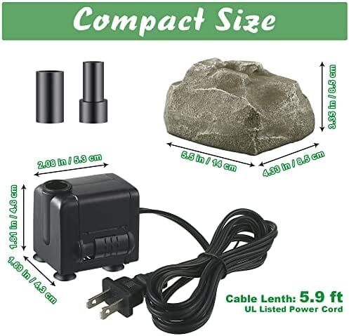 Granite Birdbath Fountain Rock with Pump, Resin, Gray, 7.6"x7.2"x5.43"