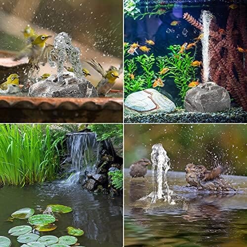 Granite Birdbath Fountain Rock with Pump, Resin, Gray, 7.6"x7.2"x5.43"