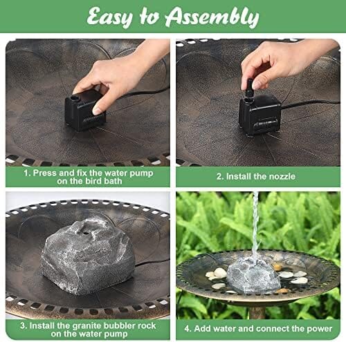 Granite Birdbath Fountain Rock with Pump, Resin, Gray, 7.6"x7.2"x5.43"