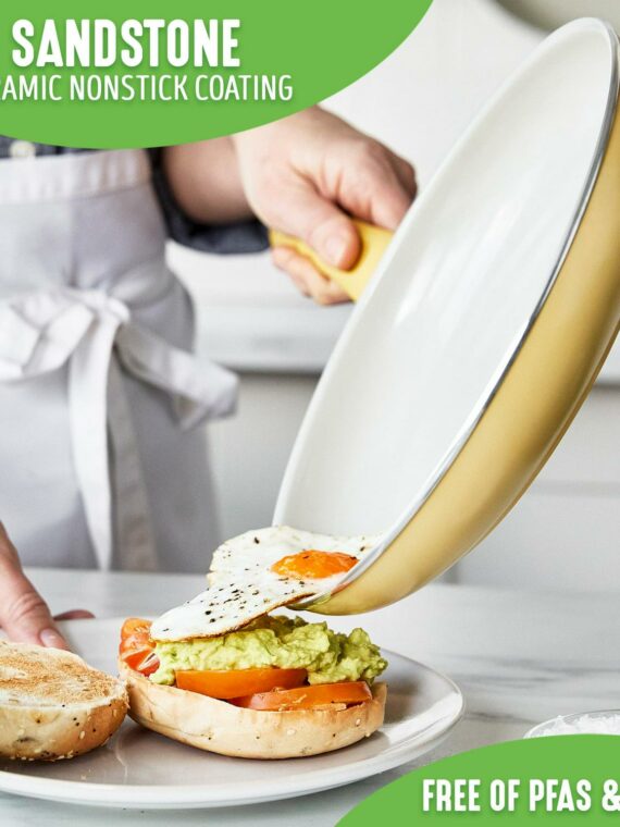 GreenLife 18-Piece Ceramic Non-Stick Cookware Set, Yellow - Toxin-Free, Dishwasher Safe