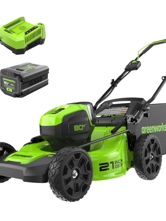 Greenworks 80V Brushless Cordless Lawn Mower, 21" Deck, 60 Min Run-Time, 3-in-1 Functionality