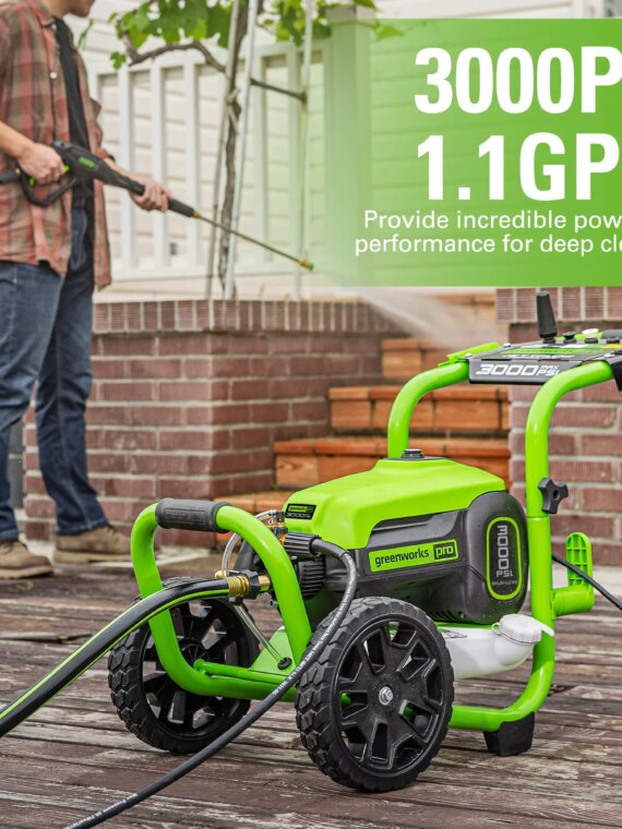 Greenworks TruBrushless 3000 PSI Electric Pressure Washer, PWMA Certified, JettFlow Tech, Heavy-Duty Design