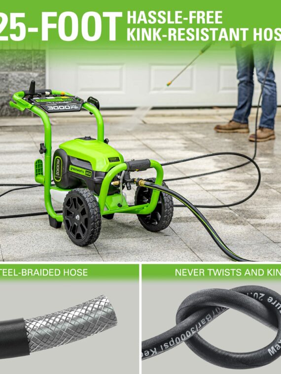 Greenworks TruBrushless 3000 PSI Electric Pressure Washer, PWMA Certified, JettFlow Tech, Heavy-Duty Design