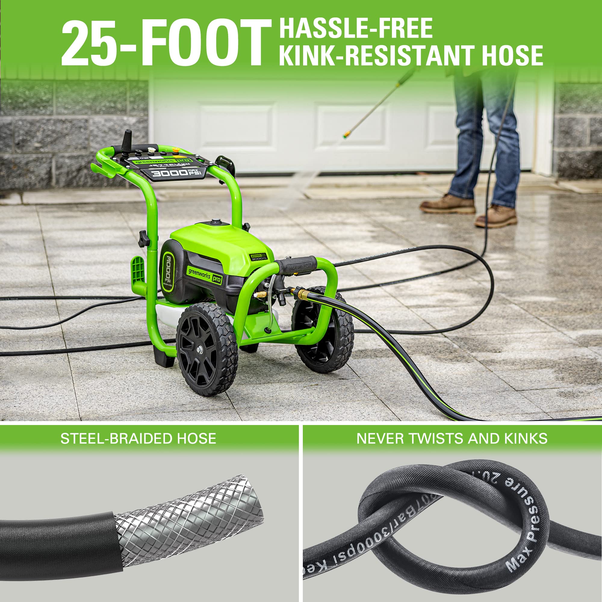 Greenworks TruBrushless 3000 PSI Electric Pressure Washer, PWMA Certified, JettFlow Tech, Heavy-Duty Design
