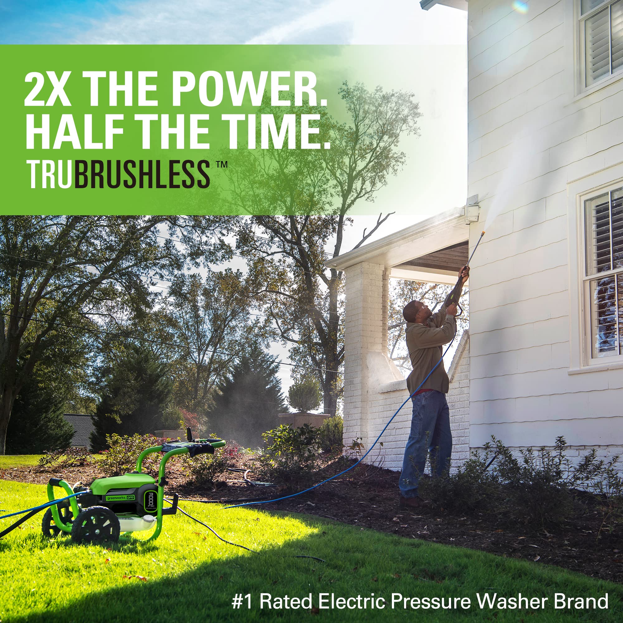 Greenworks TruBrushless 3000 PSI Electric Pressure Washer, PWMA Certified, JettFlow Tech, Heavy-Duty Design