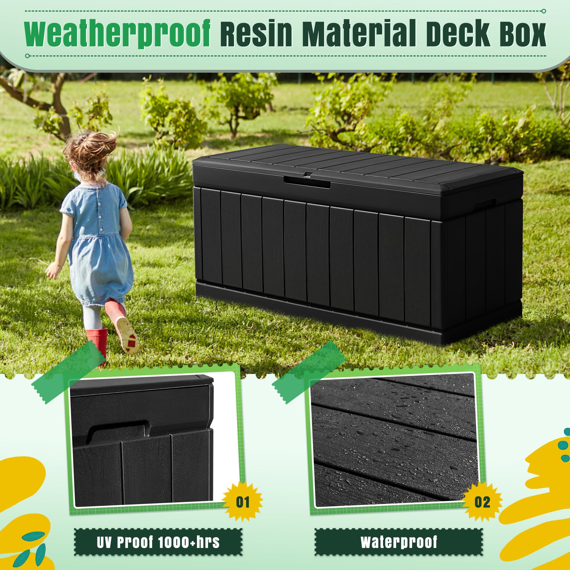 Greesum 82 Gallon Resin Deck Box - Large Weatherproof Outdoor Storage Seat & Table
