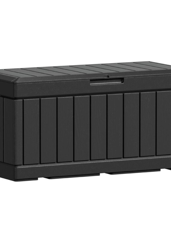 Greesum 82 Gallon Resin Deck Box - Large Weatherproof Outdoor Storage Seat & Table