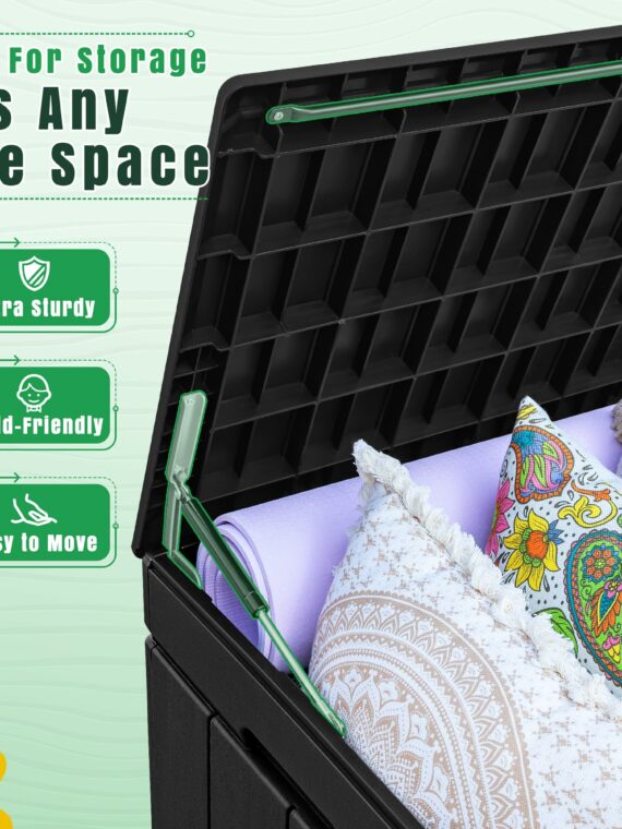 Greesum 82 Gallon Resin Deck Box - Large Weatherproof Outdoor Storage Seat & Table