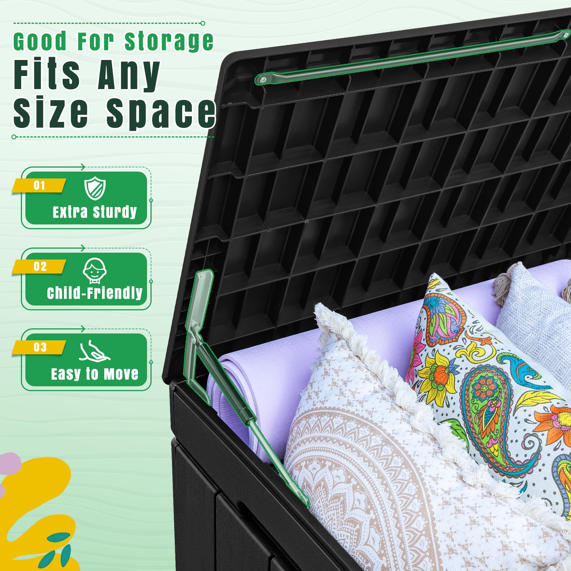 Greesum 82 Gallon Resin Deck Box - Large Weatherproof Outdoor Storage Seat & Table