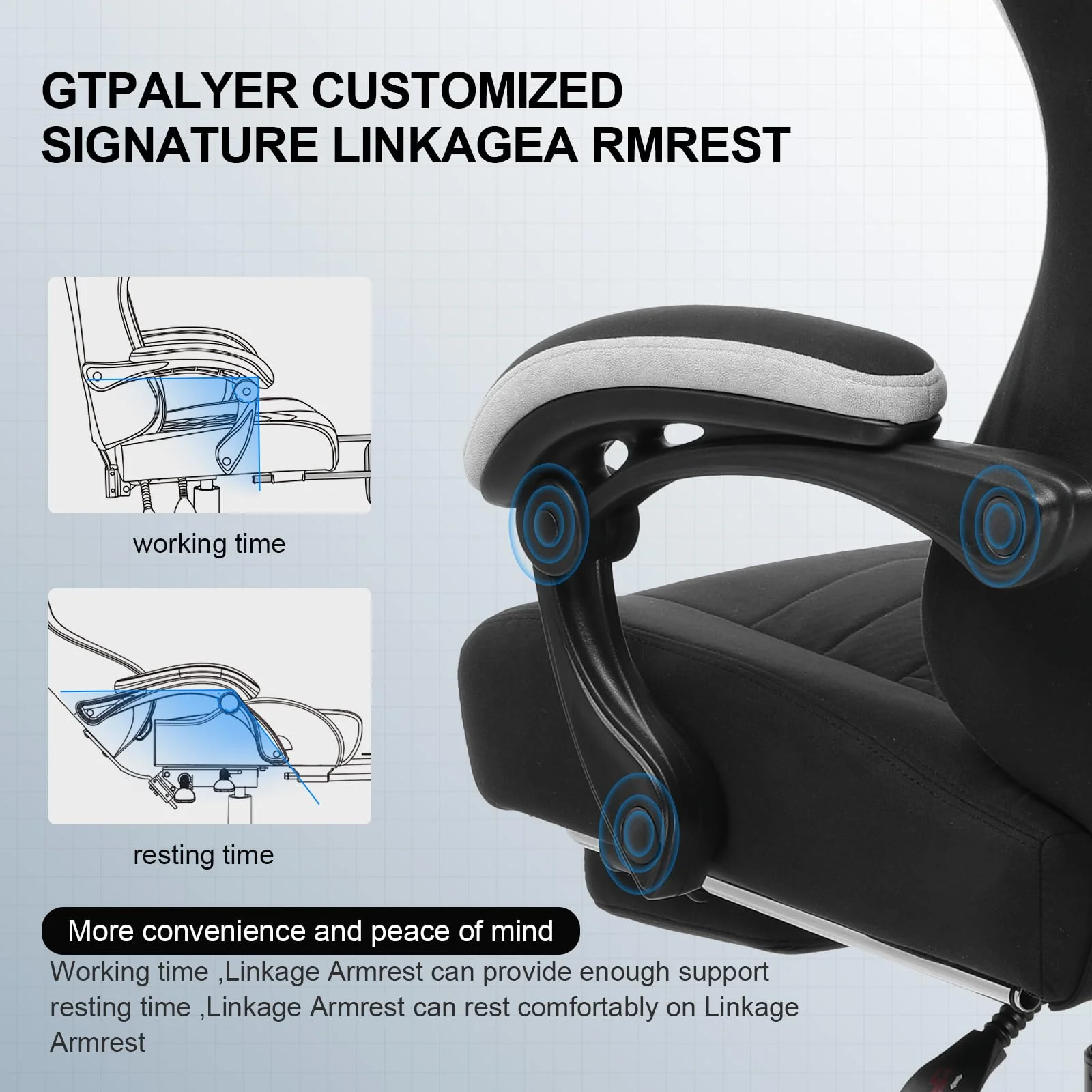 GTPLAYER Ergonomic Gaming Chair with Breathable Fabric, Adjustable Recliner & Armrests for Home Office