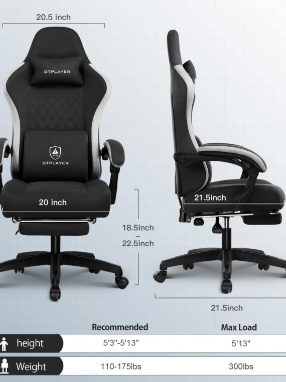 GTPLAYER Ergonomic Gaming Chair with Breathable Fabric, Adjustable Recliner & Armrests for Home Office