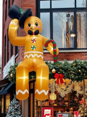 GUDELAK 10FT Gingerbread Christmas Inflatable Decoration with LED Lights, Easy Setup, Durable Outdoor Yard Lawn Decor