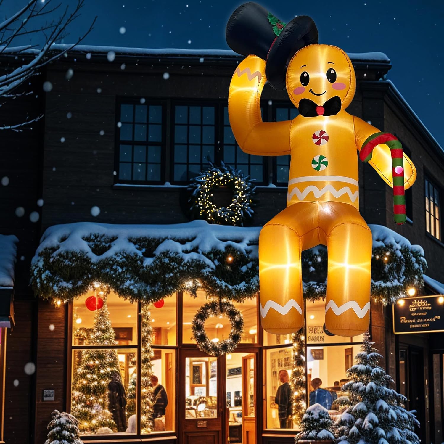 GUDELAK 10FT Gingerbread Christmas Inflatable Decoration with LED Lights, Easy Setup, Durable Outdoor Yard Lawn Decor