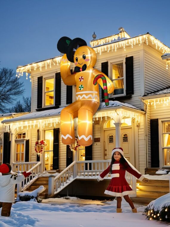 GUDELAK 10FT Gingerbread Christmas Inflatable Decoration with LED Lights, Easy Setup, Durable Outdoor Yard Lawn Decor