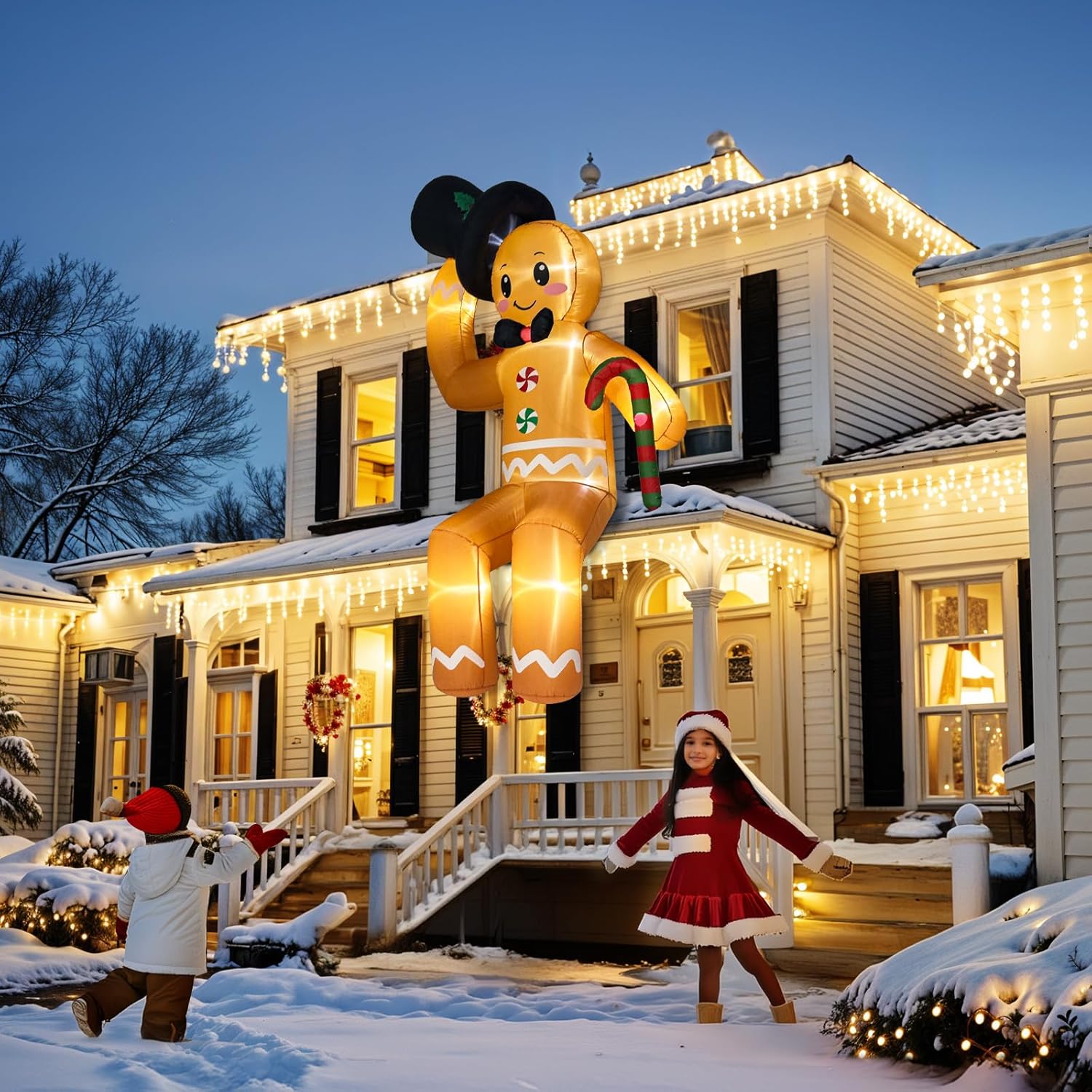 GUDELAK 10FT Gingerbread Christmas Inflatable Decoration with LED Lights, Easy Setup, Durable Outdoor Yard Lawn Decor