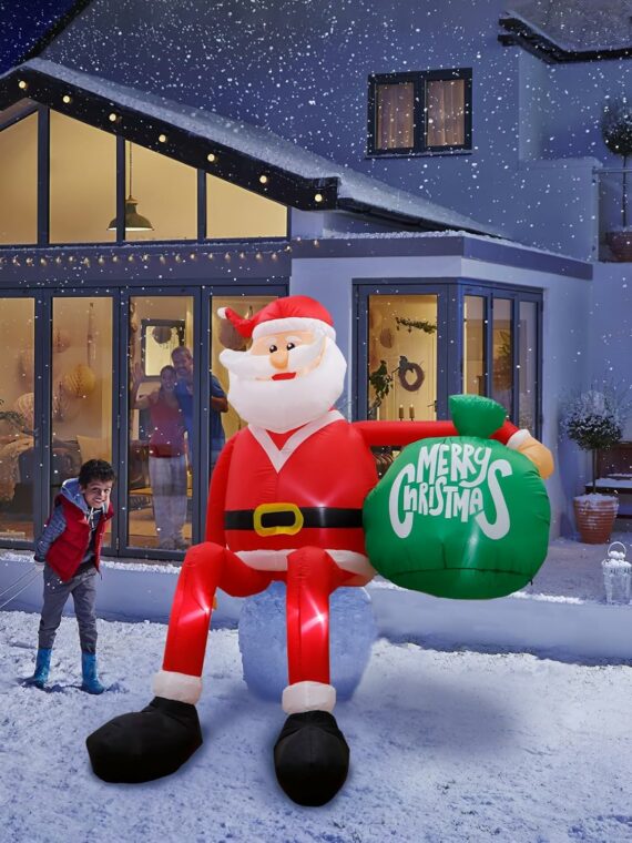 GUDELAK 8FT Christmas Inflatable Santa with LED Lights, Weather-Resistant Yard Decoration