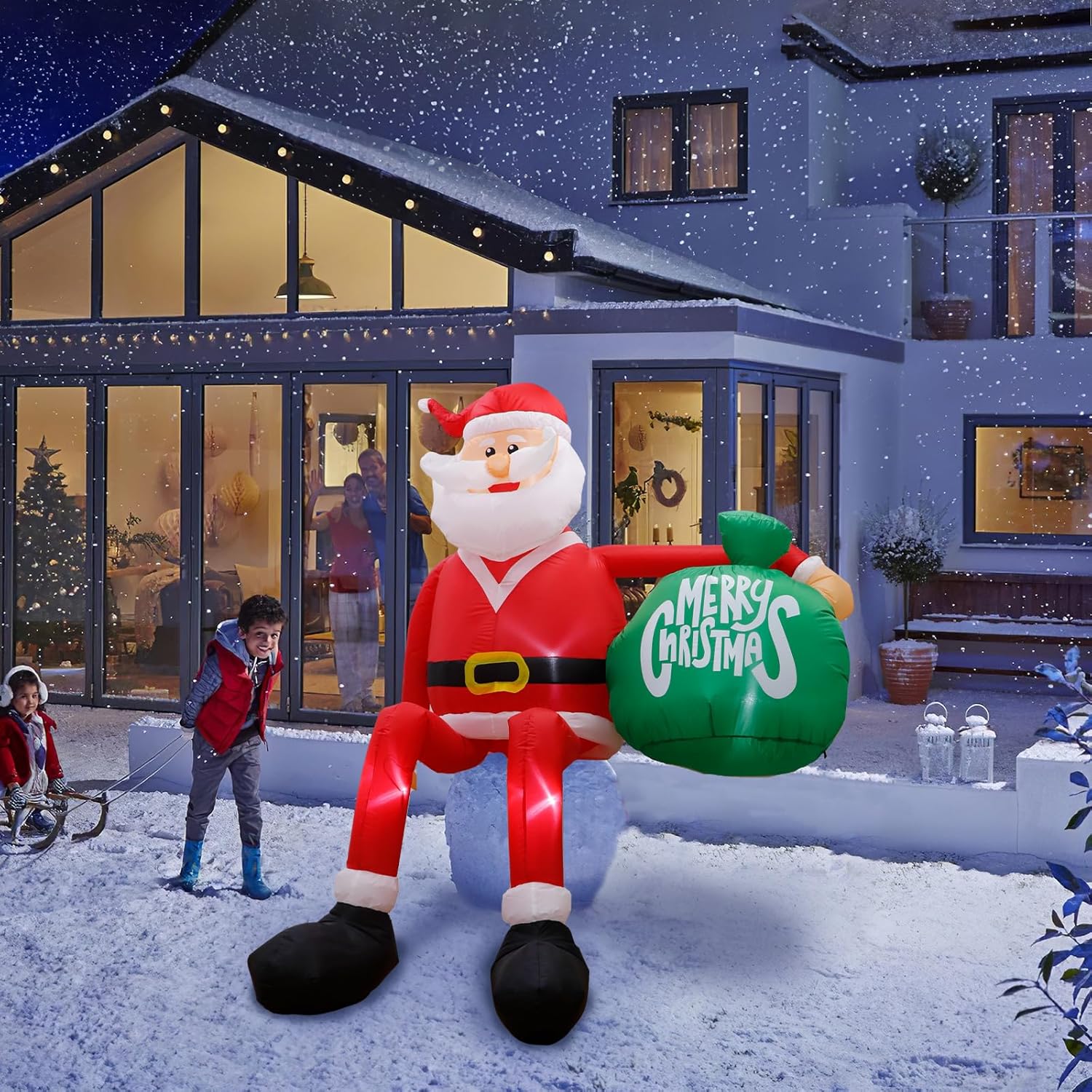GUDELAK 8FT Christmas Inflatable Santa with LED Lights, Weather-Resistant Yard Decoration